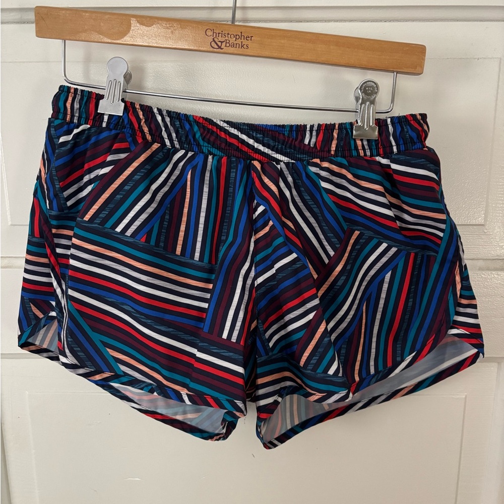 Old Navy Blue and Red Athletic Shorts with Geometric Stripes